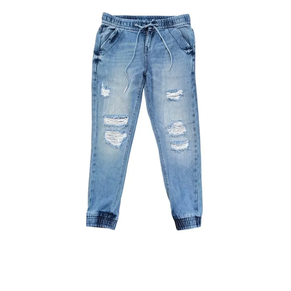 True Religion Distressed Drawstring Denim Joggers Light Wash Size Small